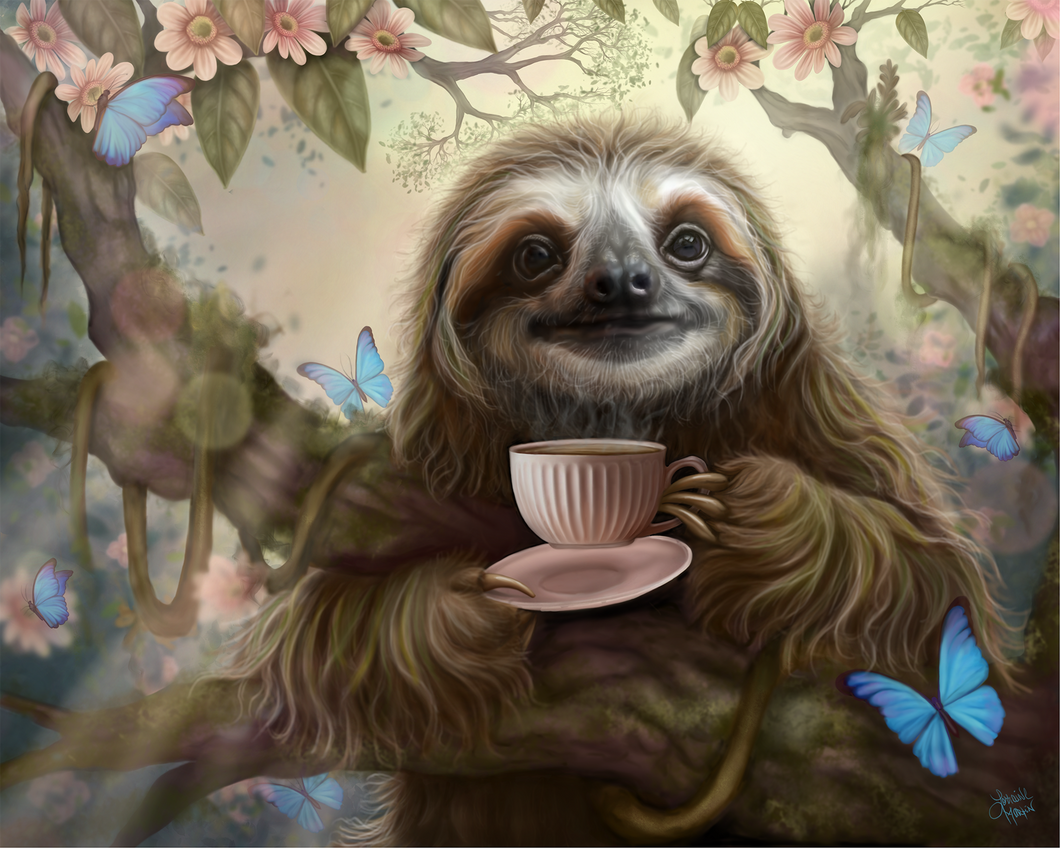 Coffee Sloth Giclee Canvas Prints