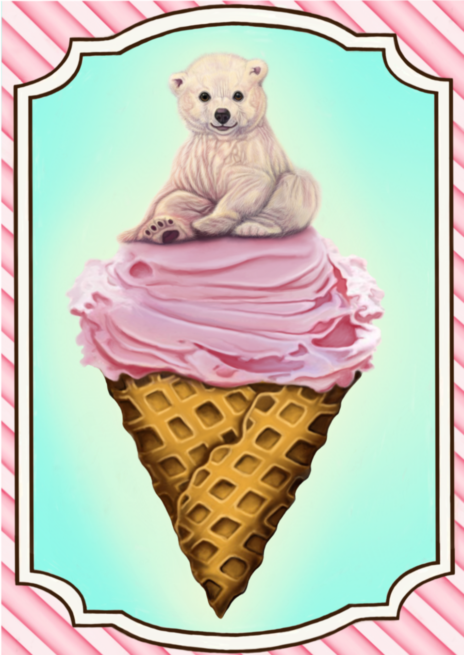 Polar Bear Ice Cream Giclee Canvas Prints - The Butterfrog