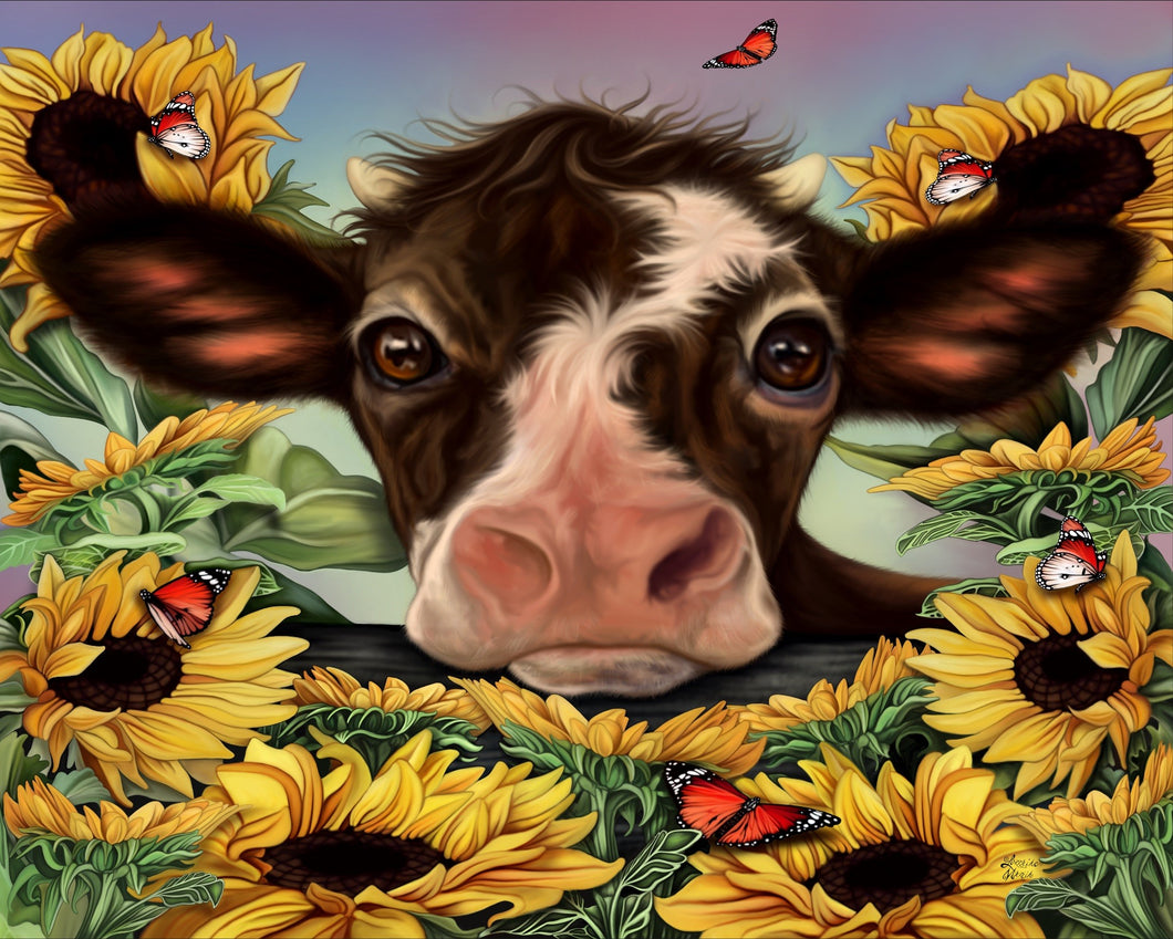 Sunflower Cow Luster Print - The Butterfrog